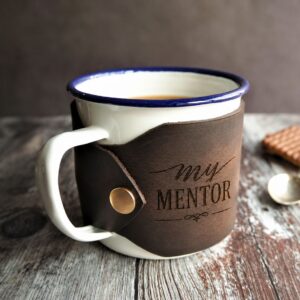 tin cup - engraved leather